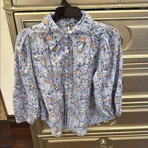 Free People Blue Floral Blouse